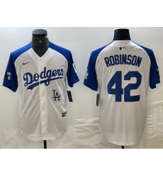 Men Los Angeles Dodgers 42 Jackie Robinson White Blue Vin Patch Cool Base Stitched Baseball Jersey 6