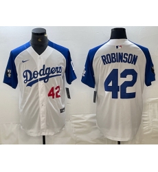Men Los Angeles Dodgers 42 Jackie Robinson White Blue Vin Patch Cool Base Stitched Baseball Jersey III