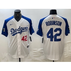Men Los Angeles Dodgers 42 Jackie Robinson White Blue Vin Patch Cool Base Stitched Baseball Jersey III
