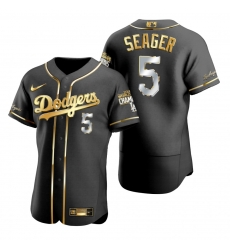 Men Los Angeles Dodgers 5 Corey Seager Black 2020 World Series Champions Gold Edition Jersey