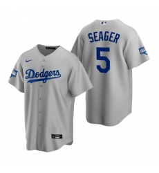 Men Los Angeles Dodgers 5 Corey Seager Gray 2020 World Series Champions Replica Jersey