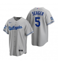 Men Los Angeles Dodgers 5 Corey Seager Gray 2020 World Series Champions Road Replica Jersey