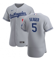 Men Los Angeles Dodgers 5 Corey Seager Men Nike Gray Road 2020 Flex Base Team MLB Jersey