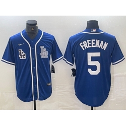 Men Los Angeles Dodgers 5 Freddie Freeman Blue Cool Base Stitched Baseball Jersey