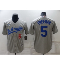 Men Los Angeles Dodgers 5 Freddie Freeman Grey Cool Base Stitched MLB Jersey