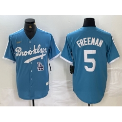Men Los Angeles Dodgers 5 Freddie Freeman Light Blue Throwback Cool Base Stitched Baseball Jersey s
