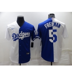 Men Los Angeles Dodgers 5 Freddie Freeman White Blue Split Cool Base Stitched Baseball Jerseys