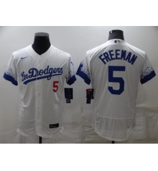 Men Los Angeles Dodgers 5 Freddie Freeman White City Connect Flex Base Stitched jersey