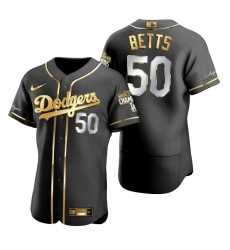 Men Los Angeles Dodgers 50 Mookie Betts Black 2020 World Series Champions Gold Edition Jersey