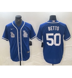 Men Los Angeles Dodgers 50 Mookie Betts Blue Cool Base Stitched Baseball Jersey