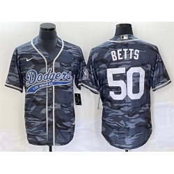 Men Los Angeles Dodgers 50 Mookie Betts Gray Camo Cool Base With Patch Stitched Baseball Jersey