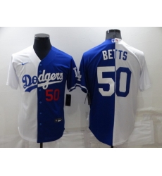 Men Los Angeles Dodgers 50 Mookie Betts White Blue Split Cool Base Stitched Baseball Jerseys