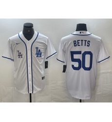 Men Los Angeles Dodgers 50 Mookie Betts White Cool Base Stitched Baseball Jersey