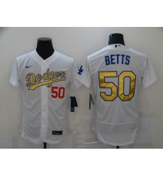 Men Los Angeles Dodgers 50 Mookie Betts White Gold 2020 Nike Flexbase Jersey