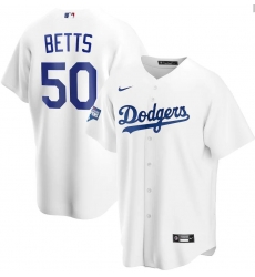 Men Los Angeles Dodgers 50 Mookie Betts White Nike 2020 World Series Champions Cool Base Jersey