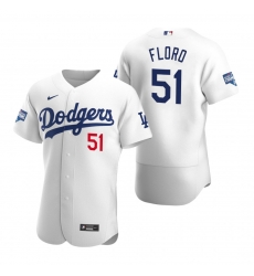 Men Los Angeles Dodgers 51 Dylan Floro White 2020 World Series Champions Flex Base Jersey
