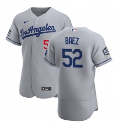 Men Los Angeles Dodgers 52 Pedro Baez Men Nike Gray Road 2020 World Series Bound Flex Base Team MLB Jersey