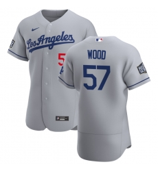 Men Los Angeles Dodgers 57 Alex Wood Men Nike Gray Road 2020 World Series Bound Flex Base Team MLB Jersey