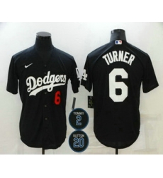 Men Los Angeles Dodgers 6 Trea Turner Black 2 20 Patch Stitched Number MLB Cool Base Nike Jersey