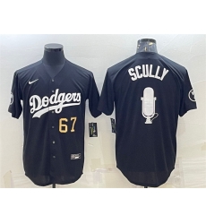 Men Los Angeles Dodgers 67 Vin Scully Black Big Logo With Vin Scully Patch Stitched Jersey 1