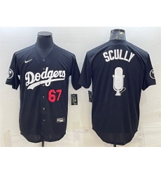 Men Los Angeles Dodgers 67 Vin Scully Black Big Logo With Vin Scully Patch Stitched Jersey 2