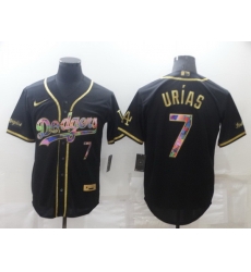 Men Los Angeles Dodgers 7 Julio Urias Black Golden Stitched Baseball jersey