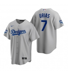 Men Los Angeles Dodgers 7 Julio Urias Gray 2020 World Series Champions Replica Jersey