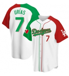 Men Los Angeles Dodgers 7 Julio Urias White Mexican Heritage Cool Base Stitched Baseball Jersey