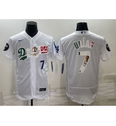Men Los Angeles Dodgers 7 Julio Urias White With Vin Scully Patch Flex Base Stitched Baseball Jersey