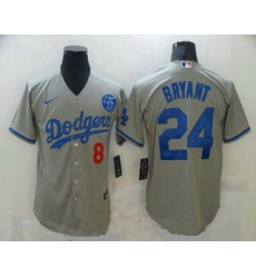 Men Los Angeles Dodgers 8 24 Kobe Bryant Grey KB Patch Stitched MLB Cool Base Nike Jersey
