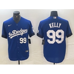 Men Los Angeles Dodgers 99 Joe Kelly Blue City Connect Cool Base Stitched Baseball Jersey 3