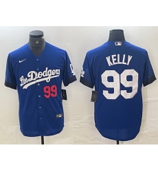 Men Los Angeles Dodgers 99 Joe Kelly Blue City Connect Cool Base Stitched Baseball Jersey 8