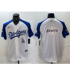 Men Los Angeles Dodgers Big Logo White Blue Vin Patch Cool Base Stitched Baseball Jersey 5