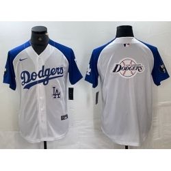 Men Los Angeles Dodgers Big Logo White Blue Vin Patch Cool Base Stitched Baseball Jersey 5
