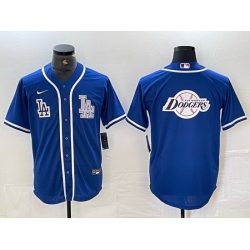 Men Los Angeles Dodgers Big logo Blue Cool Base Stitched Baseball Jersey 4