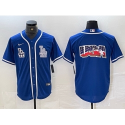 Men Los Angeles Dodgers Big logo Blue Cool Base Stitched Baseball Jersey 5