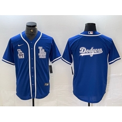 Men Los Angeles Dodgers Big logo Blue Cool Base Stitched Baseball Jersey 6