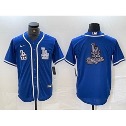 Men Los Angeles Dodgers Big logo Blue Cool Base Stitched Baseball Jersey