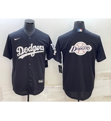 Men Los Angeles Dodgers Black Team Big Logo Cool Base Stitched Baseball Jersey