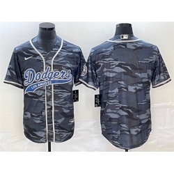 Men Los Angeles Dodgers Blank Gray Camo Cool Base With Patch Stitched Baseball Jersey