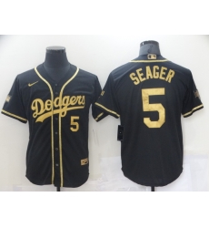 Men Los Angeles Dodgers Corey Seager 5 Black Gold MLB Stitched Jersey