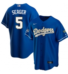 Men Los Angeles Dodgers Corey Seager 5 Championship Gold Trim Blue Limited All Stitched Cool Base Jersey