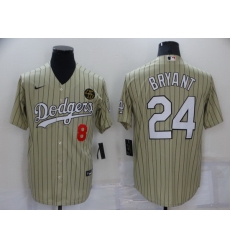 Men Los Angeles Dodgers Front 8 Back 24 Kobe Bryant Cream With KB Patch Cool Base Stitched jersey
