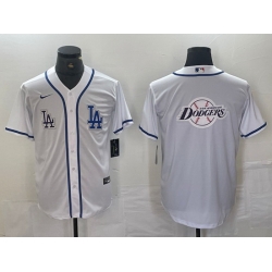 Men Los Angeles Dodgers Gig logo White Cool Base Stitched Baseball Jersey 1
