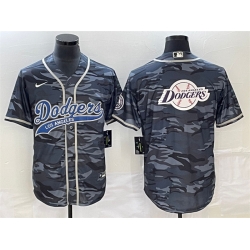 Men Los Angeles Dodgers Gray Camo Team Big Logo Cool Base With Patch Stitched Baseball Jersey