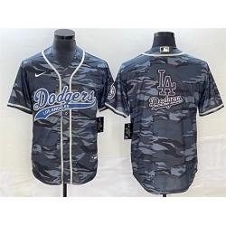 Men Los Angeles Dodgers Gray Camo Team Big Logo Cool Base With Patch Stitched Baseball JerseyS
