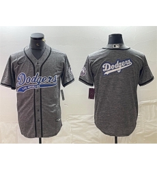 Men Los Angeles Dodgers Grey Team Big Logo Cool Base With Patch Stitched Baseball Jersey