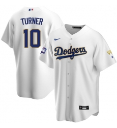 Men Los Angeles Dodgers Justin Turner 10 Championship Gold Trim White Limited All Stitched Cool Base Jersey