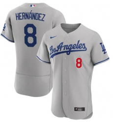 Men Los Angeles Dodgers Kike Hernandez #8 Gray Stitched Flex Base MLB Jersey
