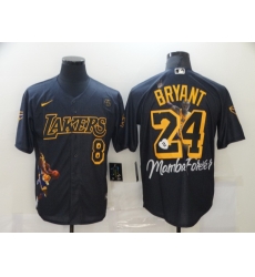 Men Los Angeles Dodgers Kobe Bryant 8 24 Mamba MLB Manba Black Yellow Jersey